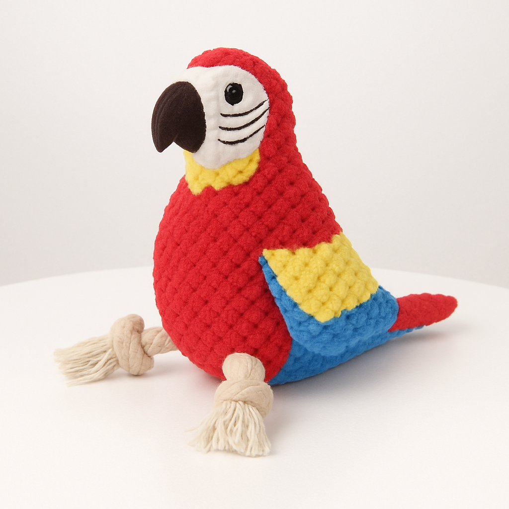 ParrotPal: Interactive Plush Squeaky Dog Toy with Cotton Rope