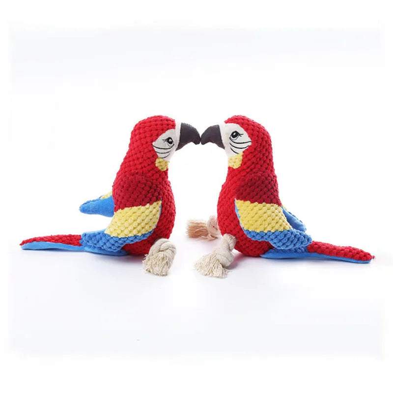 ParrotPal: Interactive Plush Squeaky Dog Toy with Cotton Rope