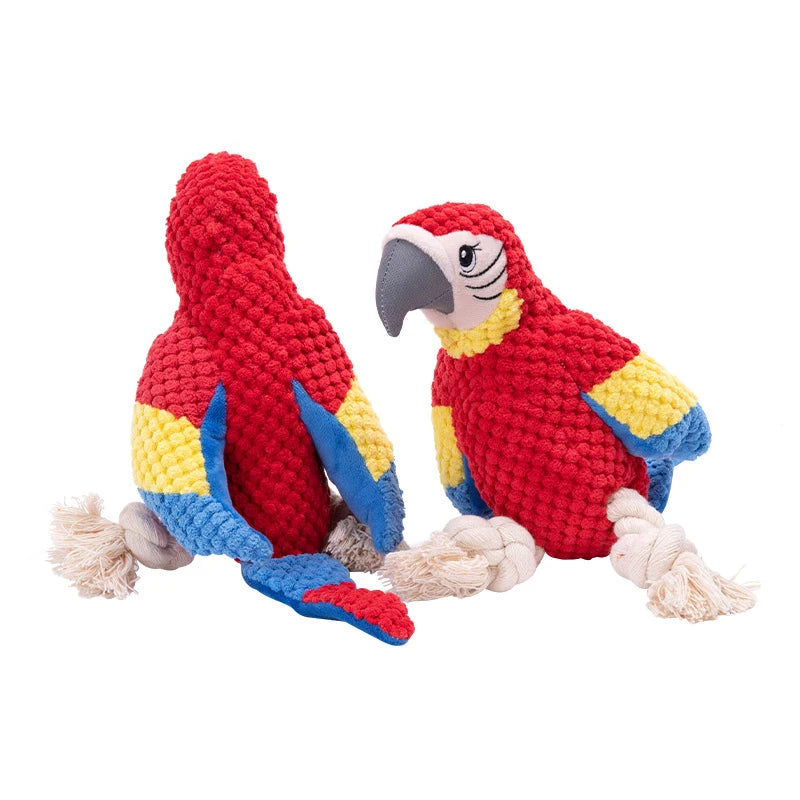ParrotPal: Interactive Plush Squeaky Dog Toy with Cotton Rope