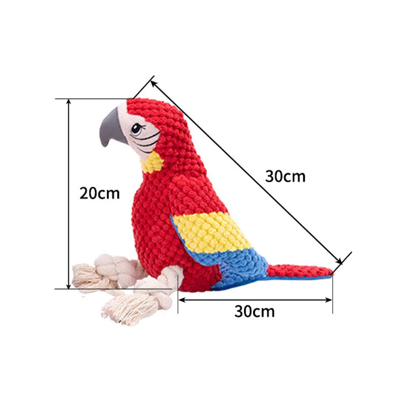 ParrotPal: Interactive Plush Squeaky Dog Toy with Cotton Rope
