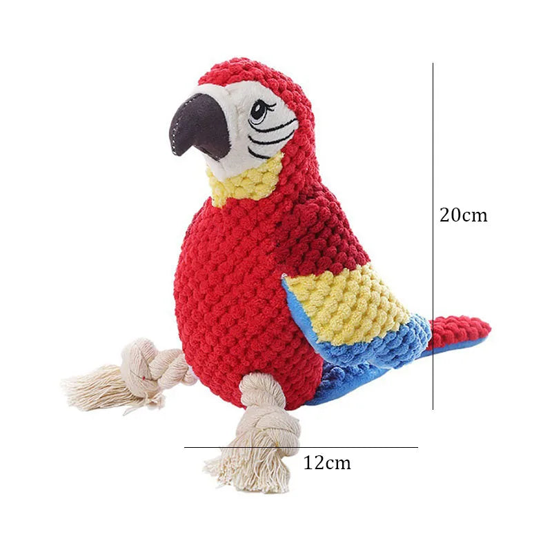 ParrotPal: Interactive Plush Squeaky Dog Toy with Cotton Rope